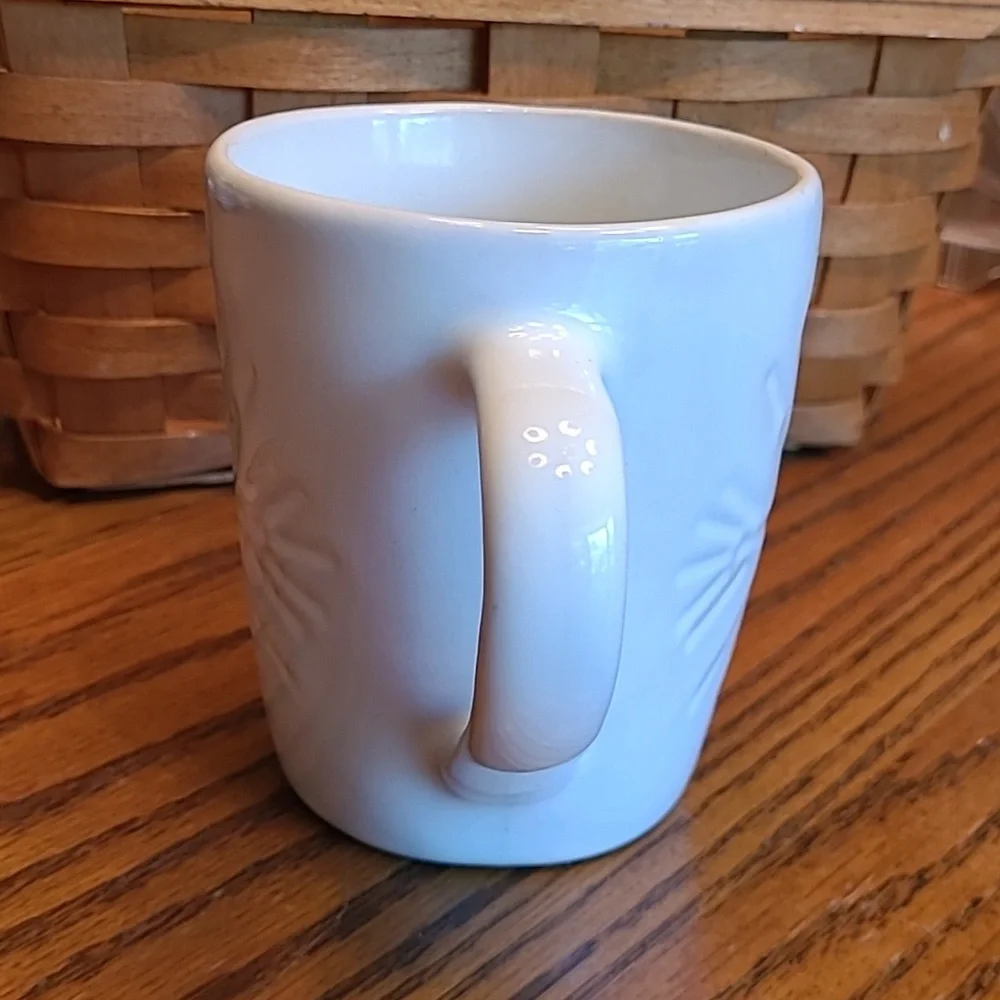 Crate&Barrel White Embossed Stoneware Snowflake Mug